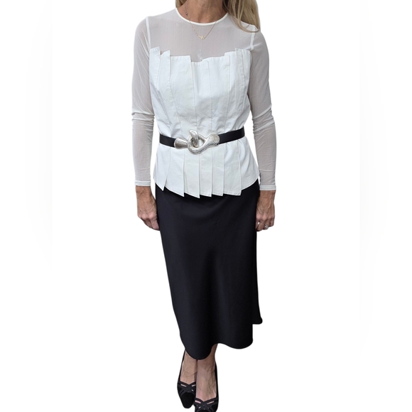 Anne Fontaine Sheer Pleated Corset-Style Blouse – Ivory Mesh Top Size 40 - Picture 5 of 11